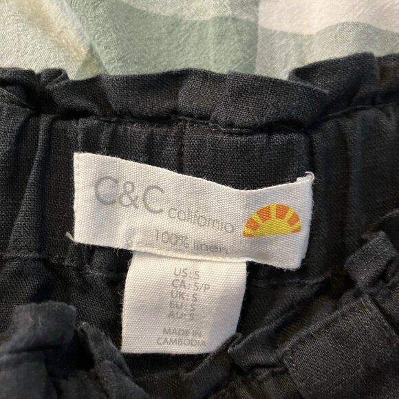 C&C California Linen Pants Womens S Black Straight Leg Minimalist Neutral - Picture 2 of 9